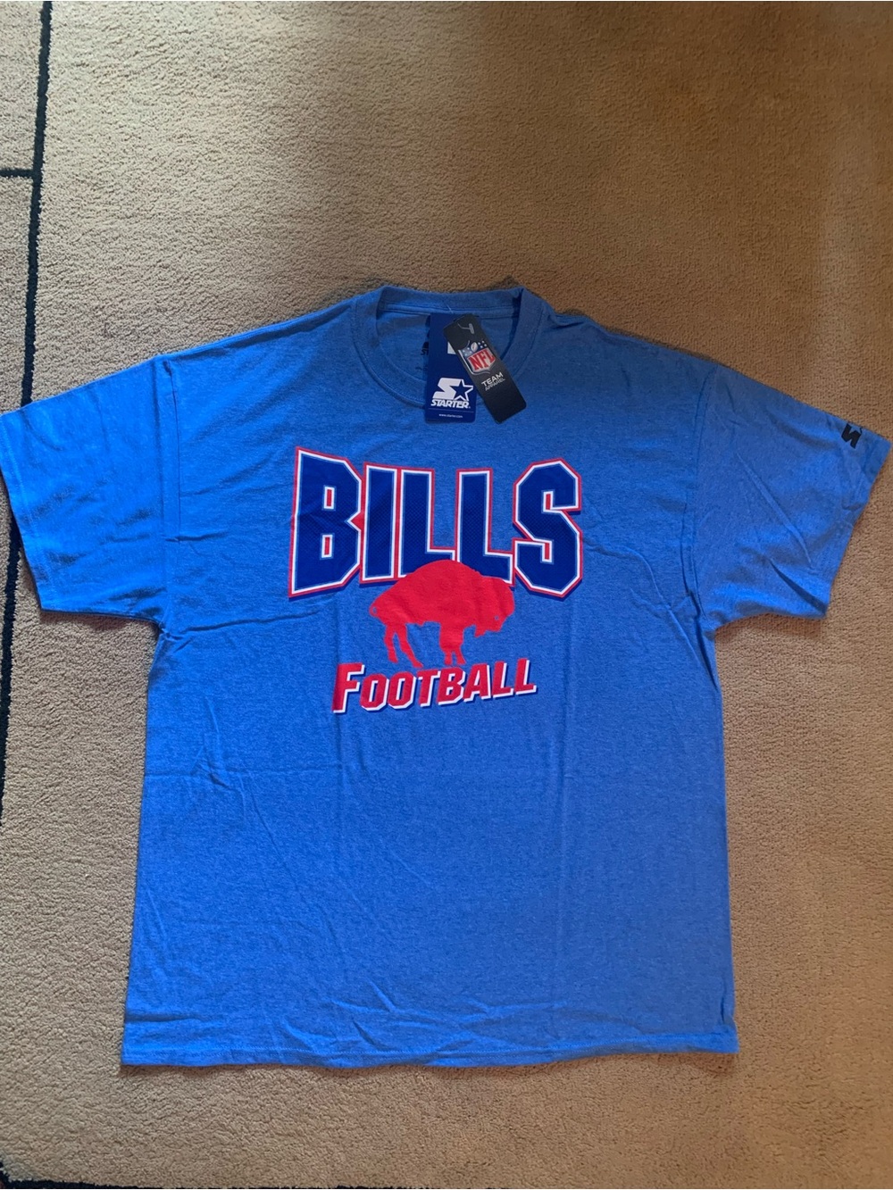 STARTER Royal Blue Buffalo Bills Football Tee with Red Logo